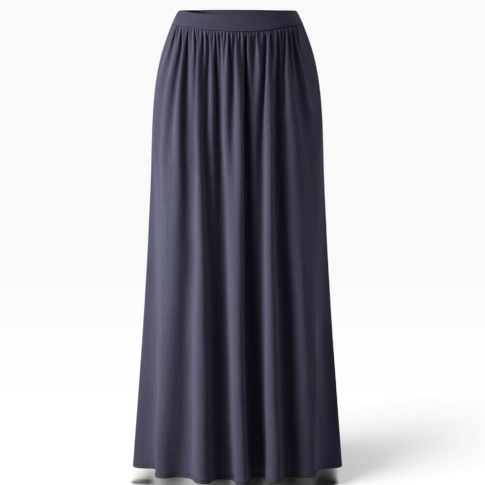 NWT OGL Soft Linen Knit Gathered A Line Maxi Skirt Size XL Navy Blue Pockets